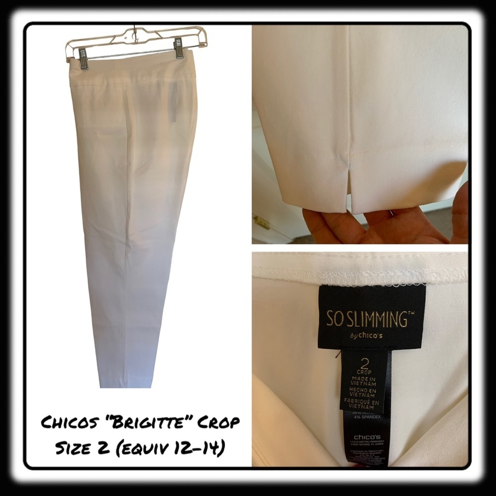 Chicos Brigitte solid white “so slimming” crop (23”) length sz 2 (12-14).